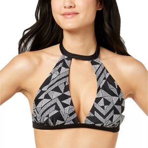 NWT L or XL Hula Honey Maze Muse Choker Cutout Bikini Top Black & White Padded